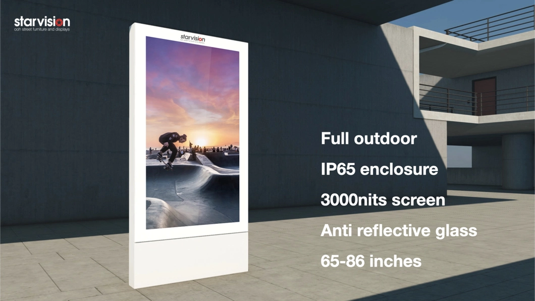 Advertising Display Outdoor LCD Digital Signage Totem with Ar Coating for Airport